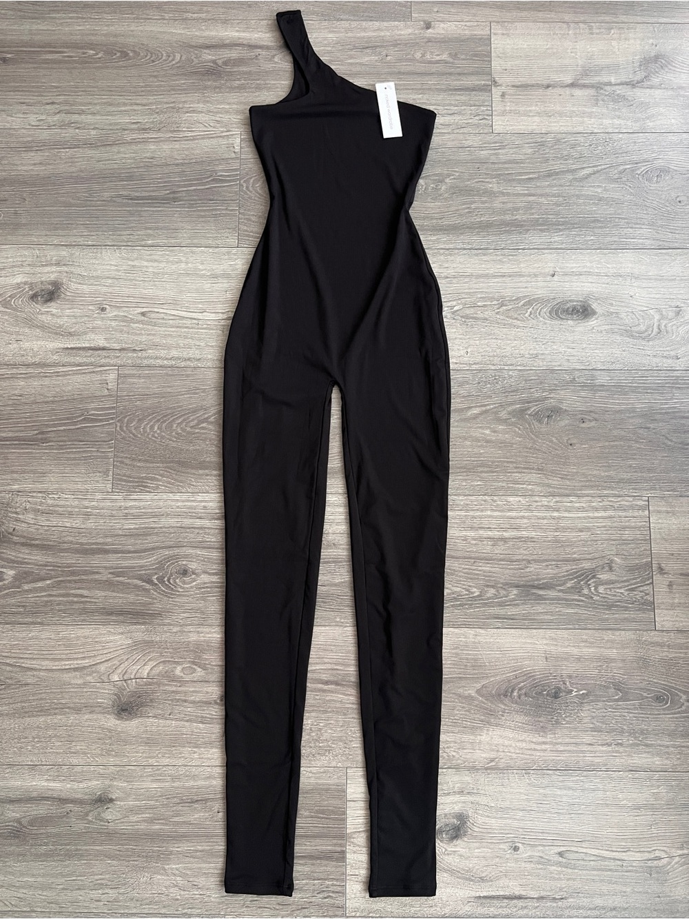 NAKED WARDROBE One Shoulder Ribbed Jumpsuit XS Black Sculpting Elevated Basics